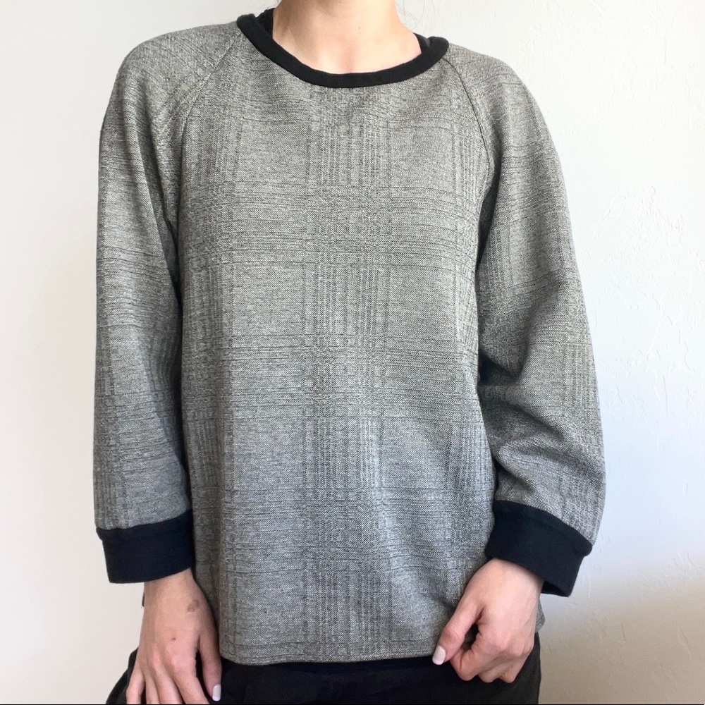 L’Agence Black and White Plaid Grey Houndstooth Pullover Sweatshirt Size Large